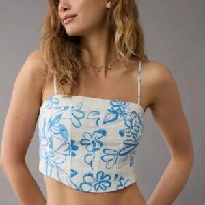 Blue and White Summer Floral Corset Crop Top